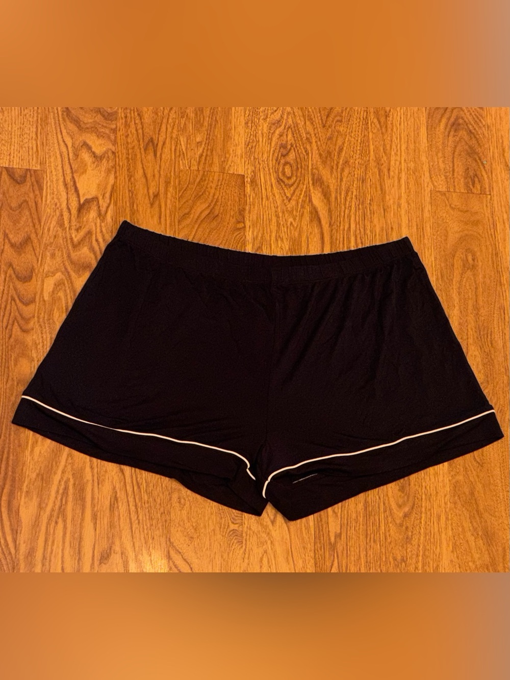 Papinelle Luxury Black Pajama Set With Button-Up Top, White Piping & Shorts - Picture 3 of 5